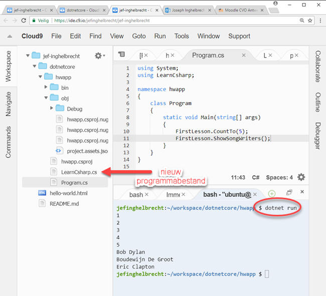 Cloud 9 Folder dotnetcore change hwapp
